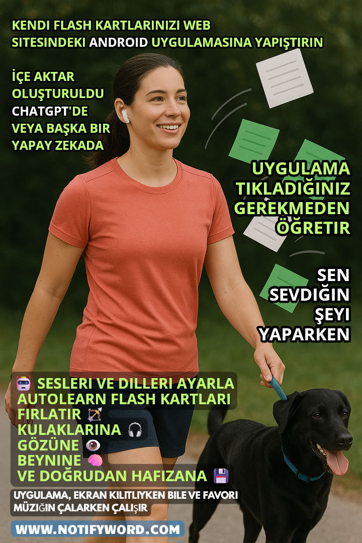 AUTOLEARN flash kartları fırlatır — kulaklarına 🎧, gözlerine 👁️, beynine 🧠 ve doğrudan hafızana
